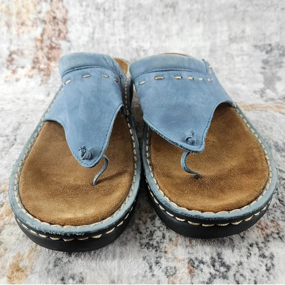 Minnetonka‎ Thong Sandals Womens 10 Platform Blue Leather Whipstitch Boho